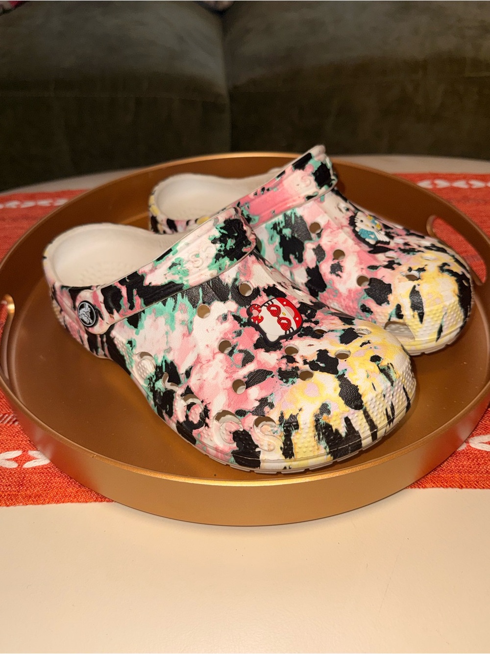 CROCS Women's Tie-Dye Splash Clogs in Pink, Yellow & Green